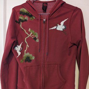 Lucky Brand Embroidered Crane Pine Hoodie